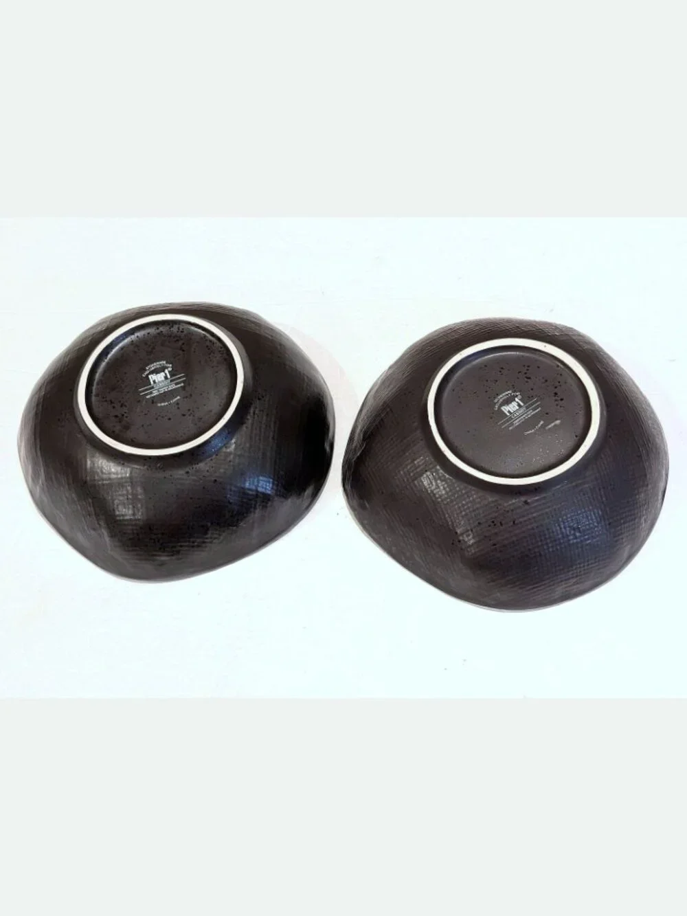 RARE Pier 1 Cassidy Set of 2 Bowls Asymmetrical Blue Brown Soup Salad Pasta